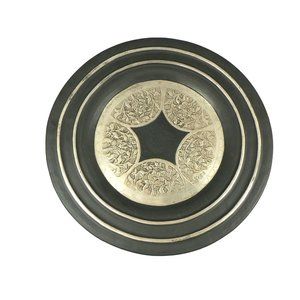 Metal Wall Plate Platter Centerpiece Tray Embossed Stamped Floral Design Hanger